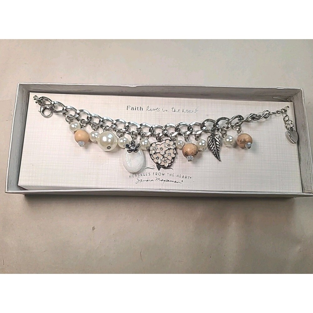 Sandra Magsamen Heart Charm Dangle Beaded Bracelet Messages From the Heart Boxed